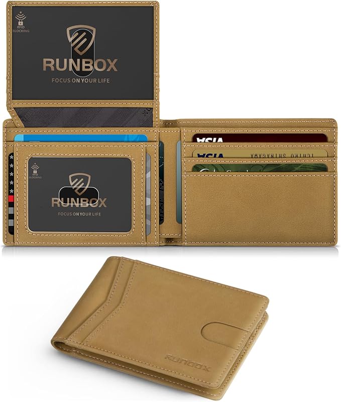 RUNBOX Wallet for Men -Slim Rfid Leather Mens Bifold Novelty Wallets 2 ID Window With Gift Box Men's Accessories | Slim