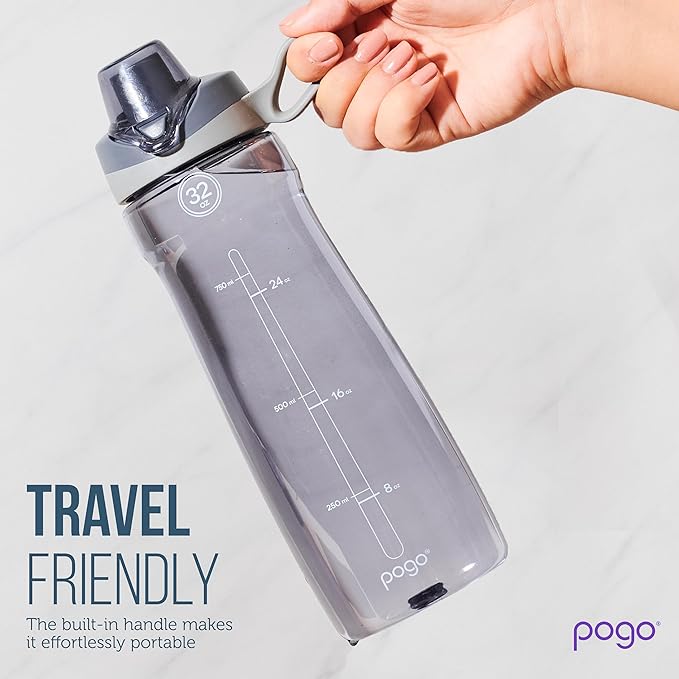 Pogo BPA-Free Tritan Plastic Water Bottle with Chug Lid, 40 Oz, Grey