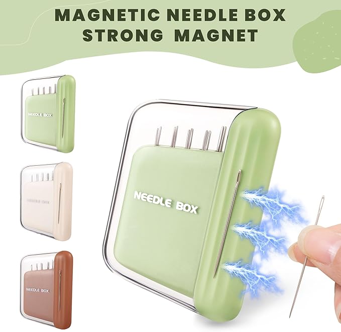 Portable Travel Magnetic Sewing Needles Case with 5 Sizes 10 PCS Sewing Sharp Needles Hand Quilting Needles,Embroidery Needles Magnetic Needle Holder for Hand Sewing Art Crafts Repair(Green)