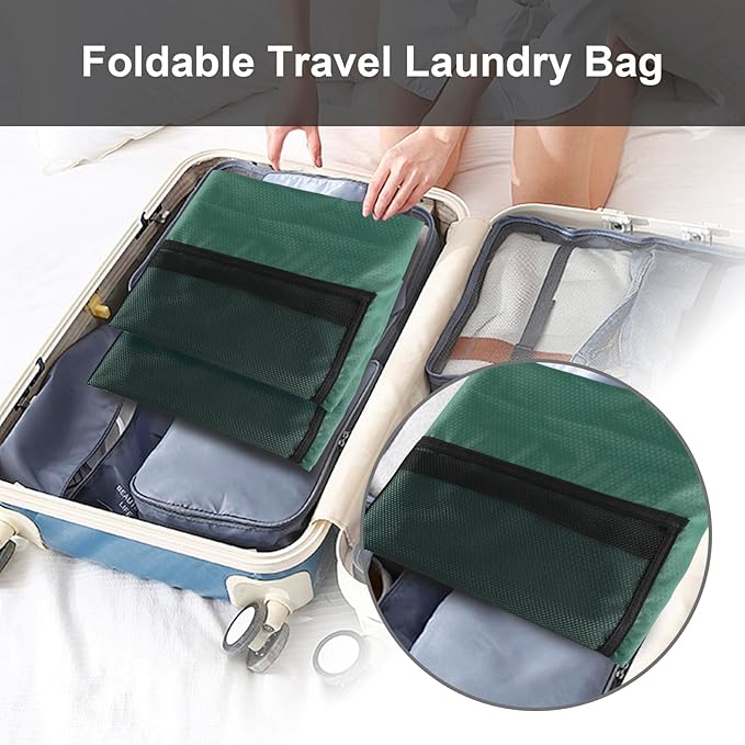 Laundry Bag Backpack Durable Laundry Bag with Shoulder Straps and Mesh Pockets Portable Laundry Hamper Dirty Clothes Bag for College, Travel, Laundromat, Apartment (Green)