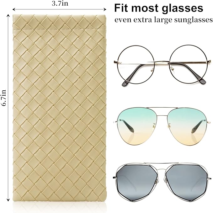 Squeeze Top Sunglass Pouch - Portable Sunglass Organizer Pouch Bags Soft PU Leather Glasses 2 Pack
