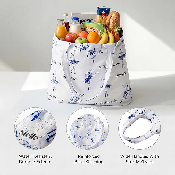 Stelle Lightweight Reusable Grocery Bag with Handles Ripstop Nylon Foldable Tote Shopping Bags for Travel and Groceries