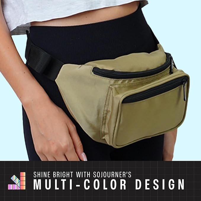 Olive Green Fanny Pack Belt bag - Crossbody Waist Bag for Men or Women - Hands-Free, Waterproof Large Bumbag for Hiking, Running, and Travel