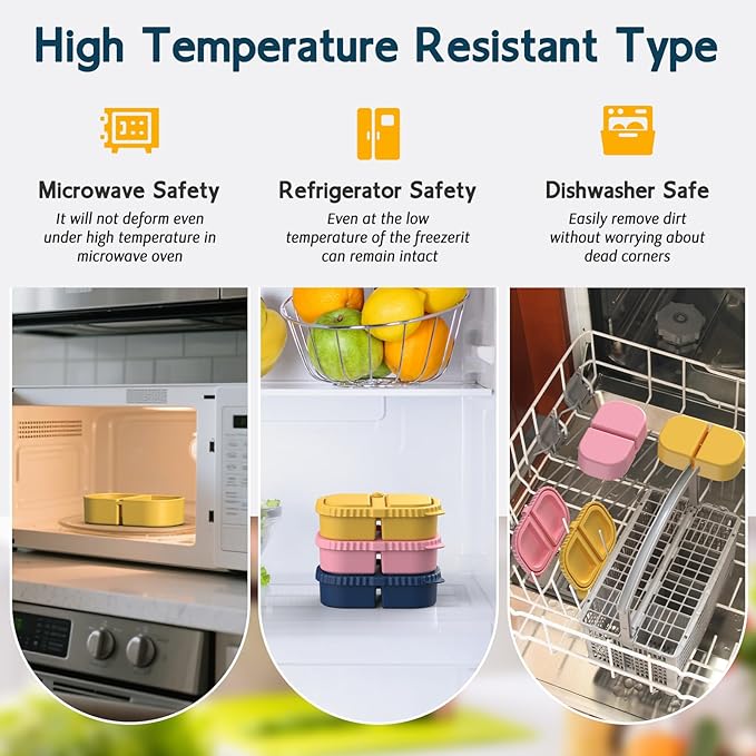 ICEROYCE 6 Pack Reusable Silicone Snack Containers with Lids, 2 Compartment Leakproof Food Storage Containers, BPA-Free Portable Snack Boxes for Lunch, School, Adults