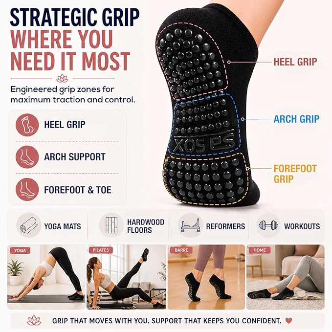 SB SOX Pilates Socks for Women (2 Pairs) - Non Slip Grip Socks for Yoga, Barre, Hospital - With Lite Compression
