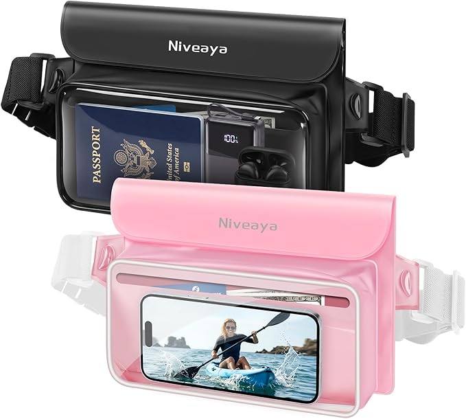Niveaya IPX8 Waterproof Fanny Pack for Men Women, Large Capacity Touch Screen Dry Bag for Kayaking, Paddle Boarding, Waterpark & Swimming Essentials, Adjustable Waist Strap Pouch for Cell Phone