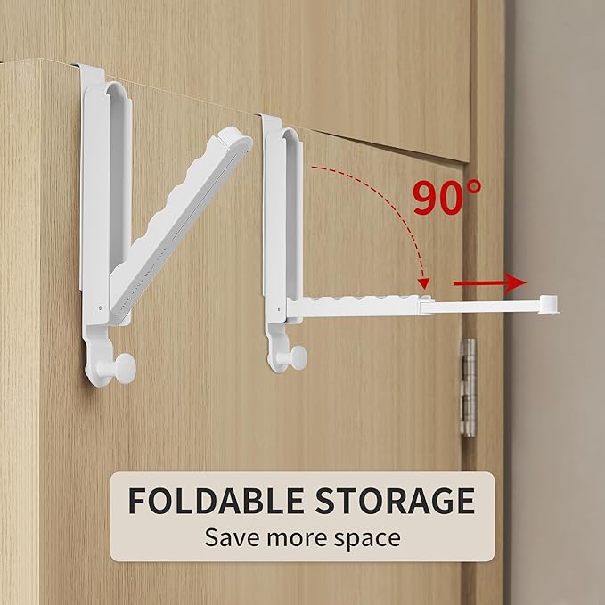 RFOUO Clothes Drying Rack Foldable Fit Door up to 1 3/8" Optimal 2pc,Over The Door Hanger with Retractable Rod,Over The Door Hanger Hooks for Laundry Bathroom Bedroom Travel Hangers(White, 2 Pack)