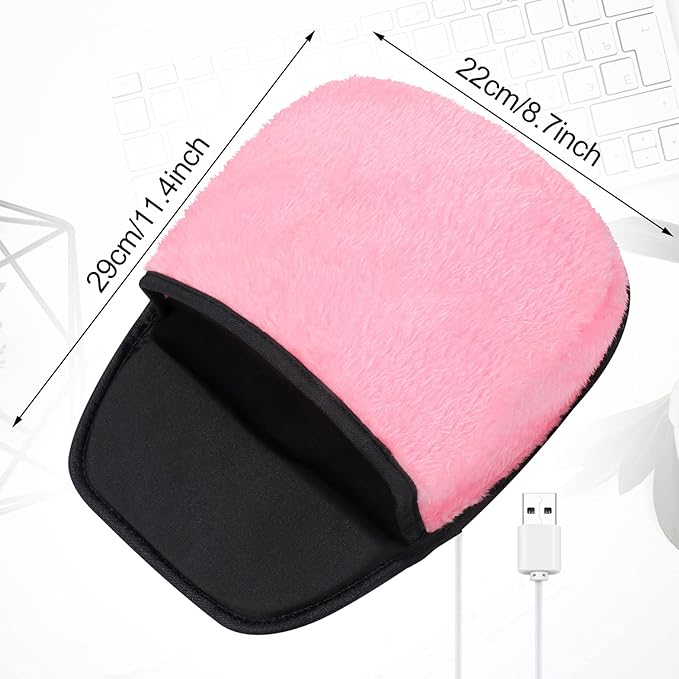 2 Pieces Heated Mouse Pad Hand Warmer USB Heated Mousepad Plush Mouse Pad Removable Hand Warming Supplies for Men and Women Office Home Computer Laptop(Pink)