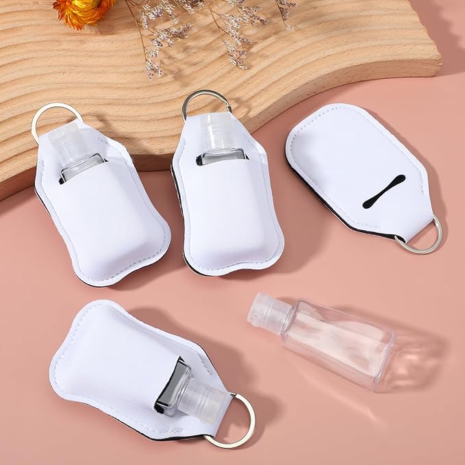 Lemecima 60 Pcs Hand Sanitizer Keychain Holders Set with 30 Pieces Hand Sanitizer Holder and 30 Pieces Empty Refillable Travel Bottles Keychain Holder for Backpack and Purse DIY Ornament Supplies