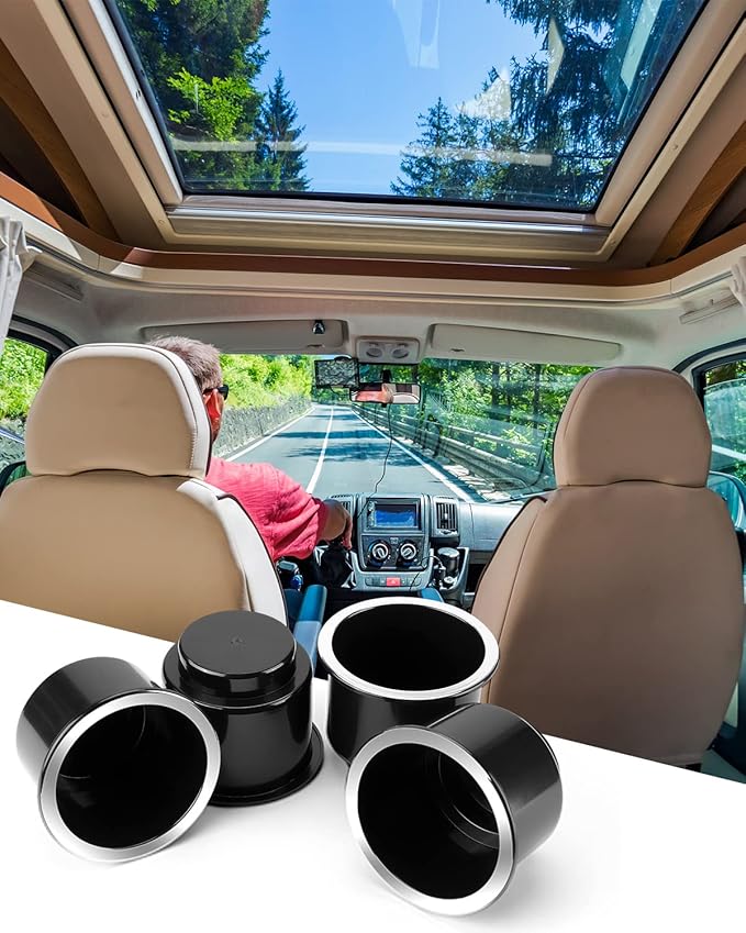 JoyTutus Cup Holder Insert 4pcs for RV Boat Car Couch Golf Cart, Elegant Chrome, Large Plastic Universal Drop in Cup Holder for Pontoon Table Sofa