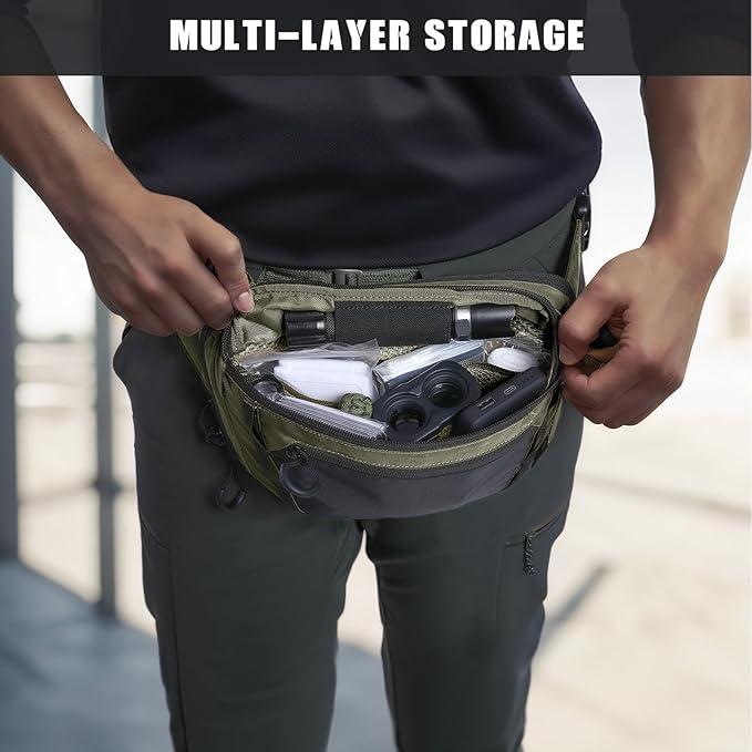 Tactical CCW Fanny Bag, Concealed Carry Fanny Pack w/Adjustable Waist Belt Tactical Waist Bag Handgun Pouch with Universal Pistol Holster, Everyday Hip Pack for Men Travel Outdoor (Range Green)