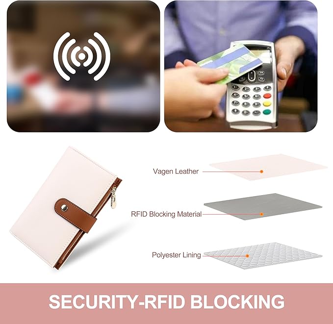 yiijay Women's Wallets RFID Blocking Leather Trifold Clutch Wallet Credit Card Holder Ladies Travel Wallet Purse with Pen Holder