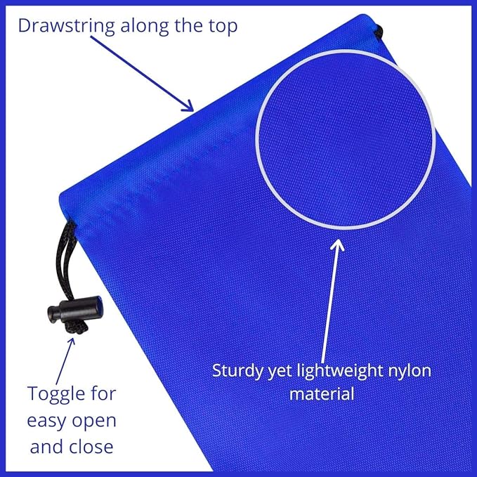 PALTERWEAR Drawstring Pouch with Toggle (6 x 8 Inch - 12 Pack - Blue) Nylon Cinch and Ditty Bag for Travel, Office and Storage