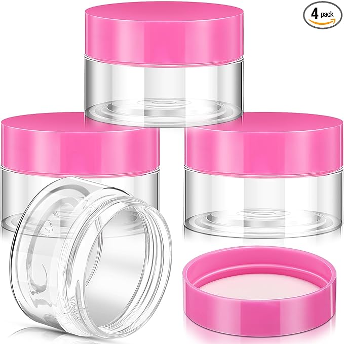 Patelai 4 Pieces Round Wide-mouth Leak Proof Plastic Container Jars with Lids for Travel Storage Makeup Beauty Products Face Creams Oils Salves Ointments DIY Making(1 Ounce,Pink)