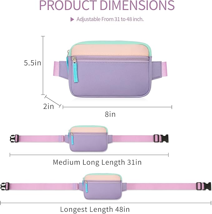 Fanny Pack Birthday Graduation Gifts for 7 8 9 10 11 12 13 Year Old Teen Girls Her Kids, Preppy Cute Trendy Stuff Colorblock Crossbody Bag Adjustable Belt Bags for Travel Essentials