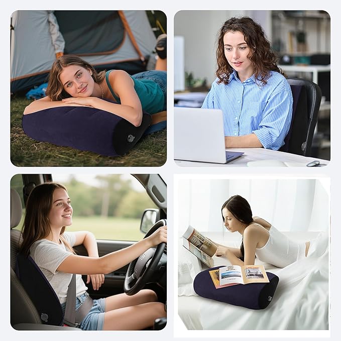 Portable Inflatable Wedge Pillow 2 Pack, Body Positioner for Sleep Support, Adjustable Travel Pillow - Lightweight Bed/Leg Support Pillow, for Home Outdoor Travel Blue
