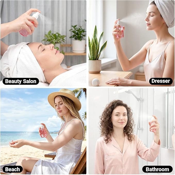Segbeauty 1oz Fine Mist Glass Travel Spray Bottles for Toileties, 2pcs Square Pink Refillable Perfume Atomizer with Round Cap, 30ml Empty Cologne Sprayer, Liquids Essentials Container for Travel