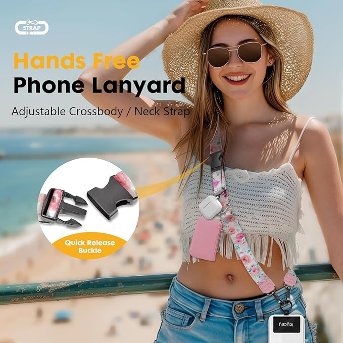 Icycay Phone Lanyard Crossbody, Peony Flower Cell Phone Strap for Around The Neck Adjustable, Anti Theft Cute Lanyard for ID Holder Keys Accessories Travel Essential