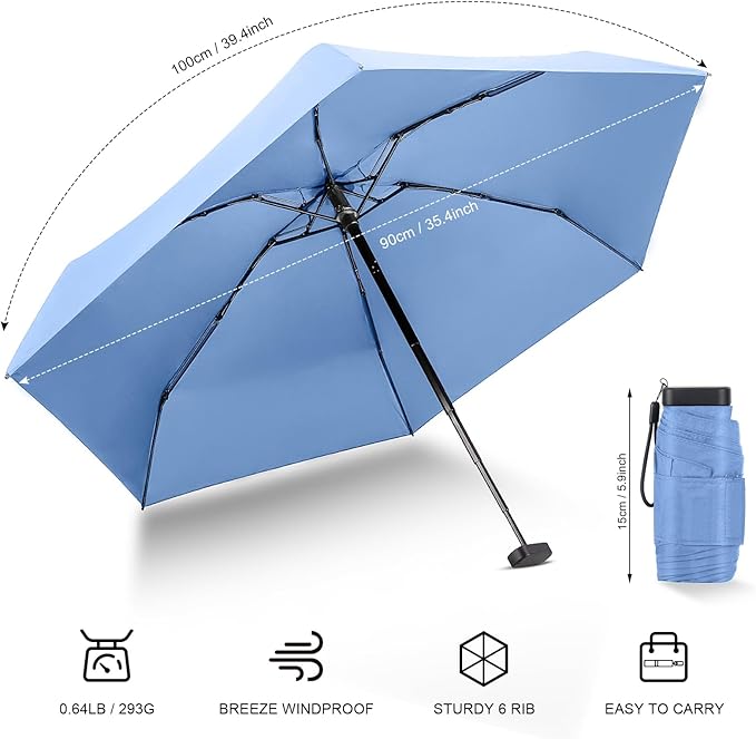 Mini Umbrella - Compact, Waterproof Travel Umbrella for Light Rain, Suitable for Women's Purse and Pocket