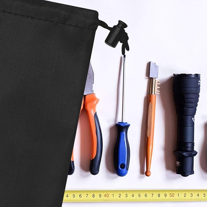 PALTERWEAR Drawstring Pouch (5 x 7-12 Pack - Black) Small Nylon Cinch Bag with Toggle for Travel, Gym and Storage
