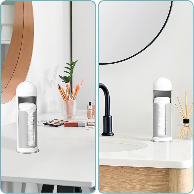bodkar Cosmetic Cotton Pad Rounds Holder with Rotating Lid, Cotton Pads Dispenser Modern White Plastic Organizer Storage
