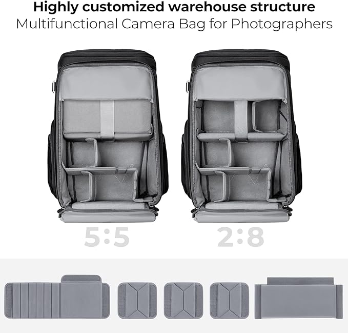 K&F CONCEPT Professional Camera Backpack, Large Photography Backpack Expandable to 25L, Quick Access&Water Resistant Camera bags with Rain Cover&Tripod Holder for Canon/Nikon/Sony/DJI/DSLR Mirrorless