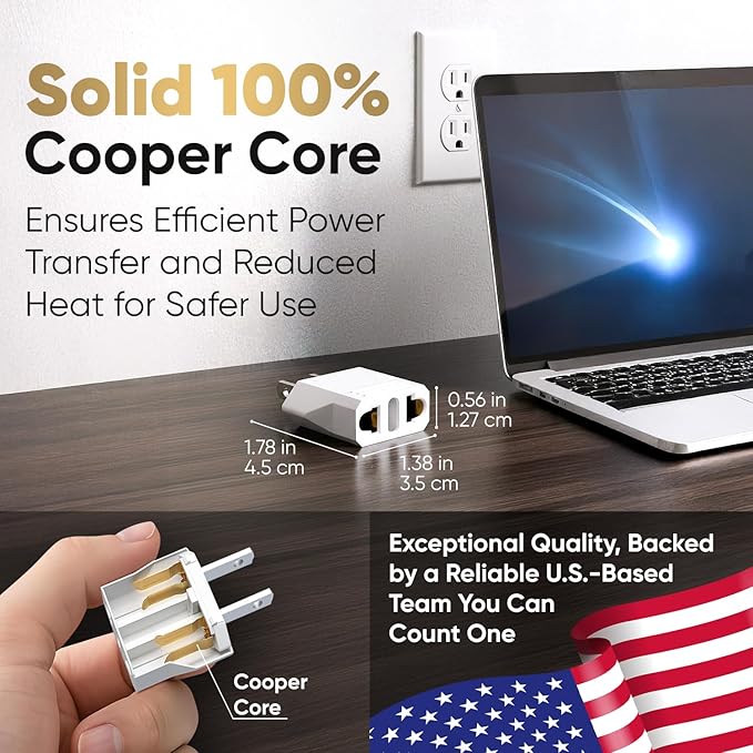 Unidapt Small European to American Outlet Plug Adapter, EU to US Adapter, Universal Input Europe/Asia to USA/Canada Travel Power Plug Adapter, 1-Pack, White
