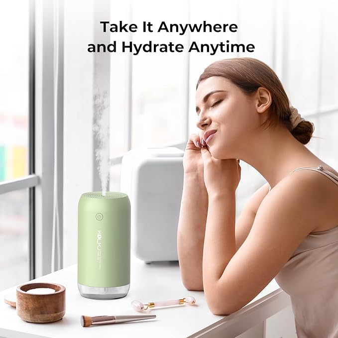 Portable Mini Humidifier, 350ml Quiet Small Cool Mist Humidifiers USB Personal Desktop Humidifier for Bedroom Office Plants Car Baby Nursery with 2 Mist Modes Auto Shut-off (Green)