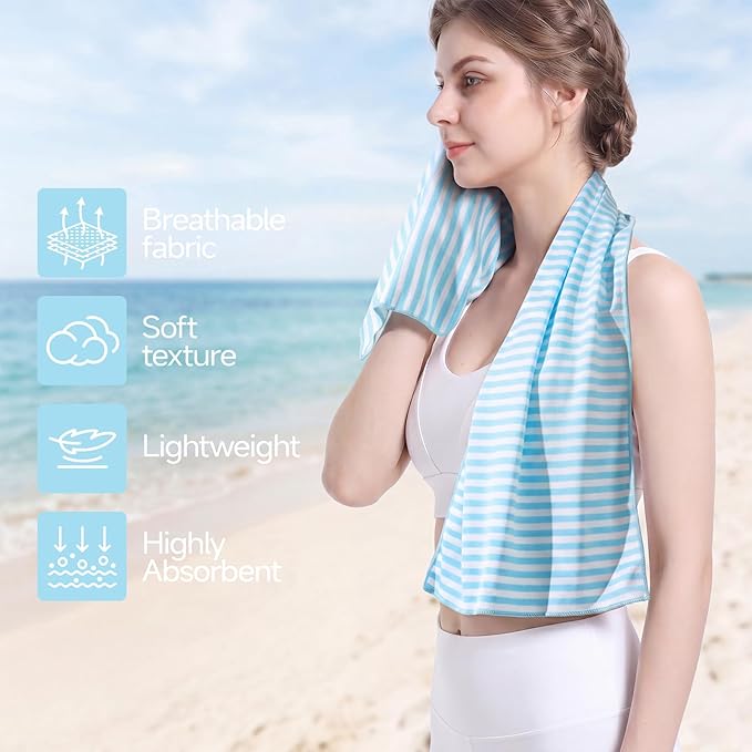 RDEKISS 4 Pack Cooling Towels (40"x12"), Soft Breathable Chilly Towel, Ice Towel, Microfiber Towel for Yoga, Sport, Running, Workout, Gym, Fitness, Workout & More Activities - Blue