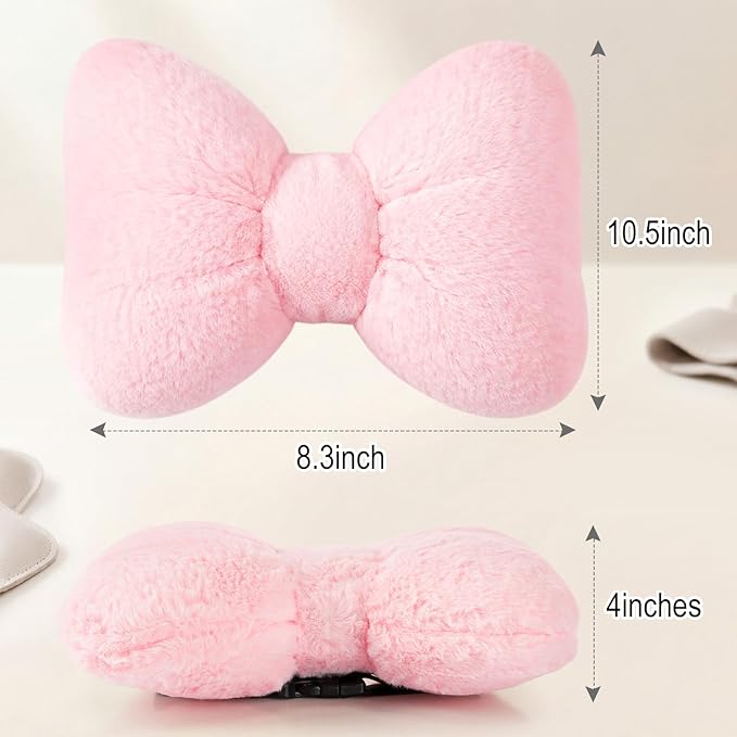 Macarrie 2 Pcs Car Neck Pillow Velvet Bow Headrest Pillow Soft Comfortable Seat Neck Support Cute Bow Car Accessories for Driving Travel Driver Chair Girl Style Interior Decor(Solid,Pink)