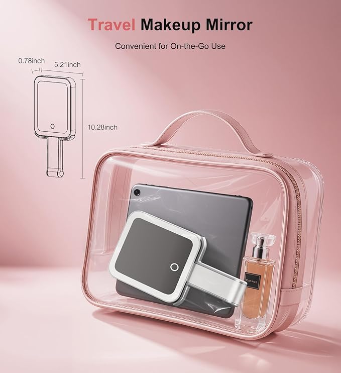 Travel Makeup Mirror with Lights 10X/1X Double-Sided Magnifying LED Beauty Mirror Rechargeable Portable Vanity Mirror with 3 Color Lighting Smart Touch Dimming Desktop Handheld Hanging (Silver)