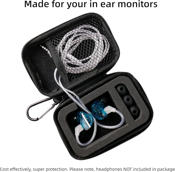 KZ ZS10 Pro IEM Case for in Ear Monitor, CCZ ZC02 PRO Earbuds Case with Carabiner, EVA Travel Storage Bag for CCA CRA, Shure SE215, Moondrop Chu, CCZ Melody, KBEAR KS1, TANGZU, iems Cable, Ear Tips