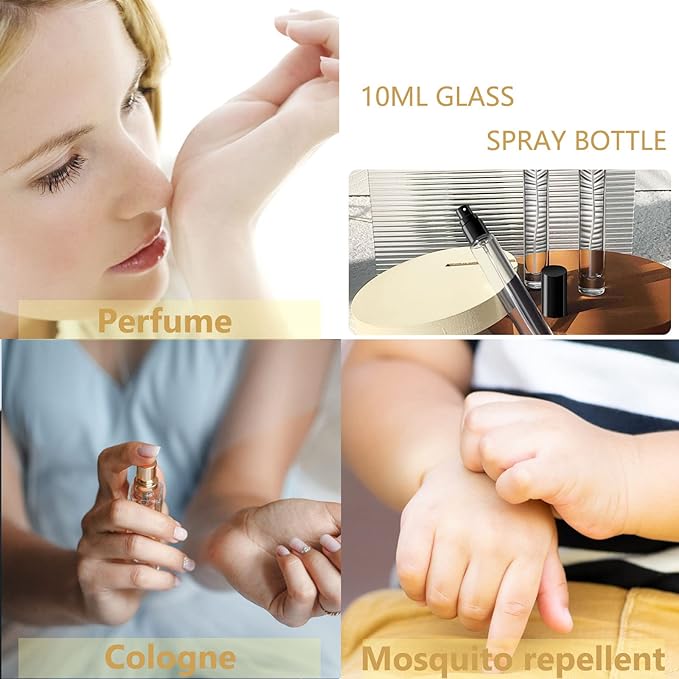 10ml Glass Spray Bottle, Thick Glass Atomizer, Perfume Decanter Kit, Small Travel Perfume Atomizer Bottle Refillable (8PCS, Gold)