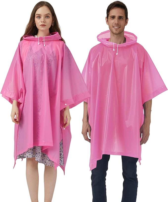 Rain Ponchos for Adults, 2 Pack Raincoats Jacket Reusbale with Drawstring Hood Sleeves for Women Men