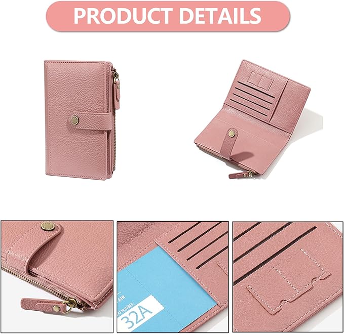 Slim RFID Blocking Passport Holder Wallet,PU Leather Travel Card Organizer,Lightweight Passport Case for Women Men (Pink)