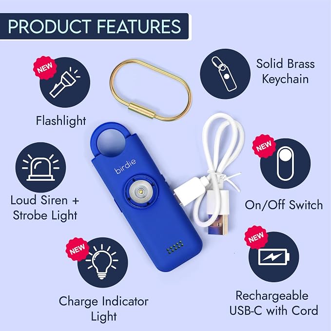 She’s Birdie 3.0 New Version – The Original Personal Safety Alarm for Women by Women–Loud Siren, Flash Light and Rechargeable Battery in a Variety of Colors (Indigo Blue)