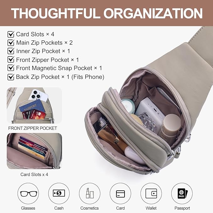 Small Sling Bag for Women, Puffer Crossbody Bag Anti Theft Travel RFID Purses Fanny Packs for Travel Hiking