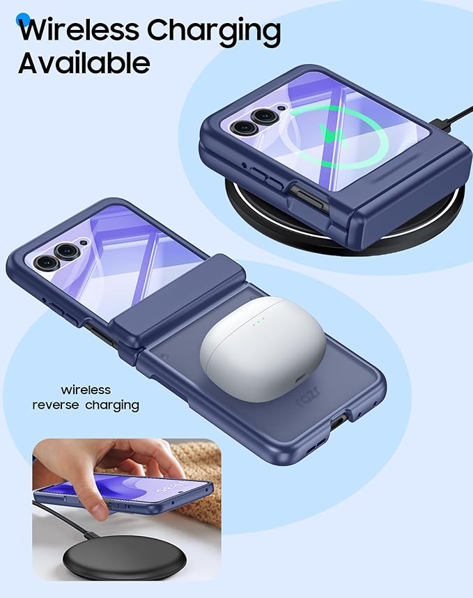 for Motorola Razr 2025 Case/Razr 2024 Case with Hinge Protection, Screen Protector, Ultra-Thin Skin Feel Translucent Frosted, Shockproof Cover for Razr 2025/2024-Blue (NOT for Plus/Ultra)
