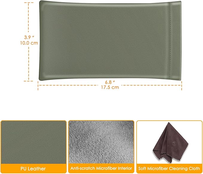 FINTIE Soft Eyeglasses Case with Cleaning Cloth, Portable Squeeze Top Vegan Leather Glasses Pouch, Sunglasses Eyewear Bag