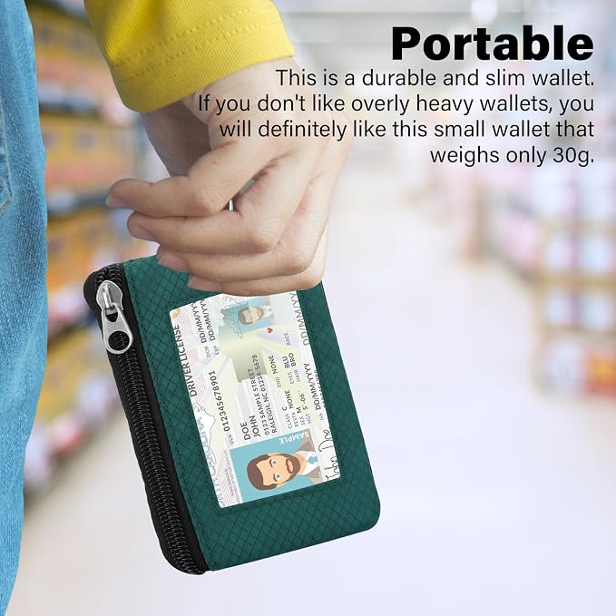 Minimalist Small Wallet for Men Women with 2 Zip Pockets, Multi Functional ID Case with Keychain and Card Holder, Coin Purse Badge Lanyard Pouch for Boys Girls Travel - Peacock Blue&Pink