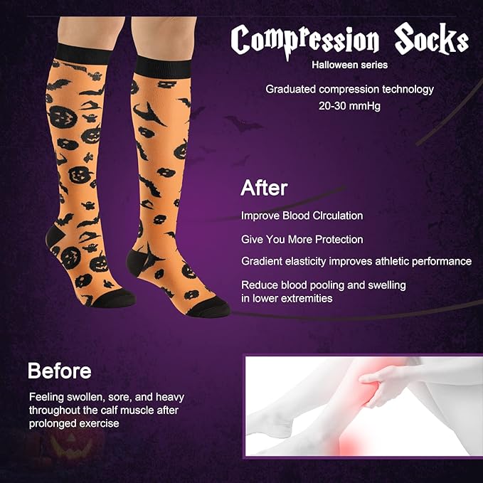 bropite Flora Compression Socks for Women & Men-Knee high 6 Pairs 20-30mmhg Support Running Nurse Travel