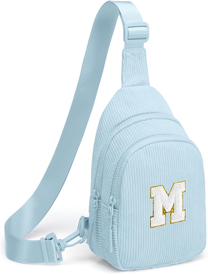 Viverte Small Corduroy Sling Bag Initial Crossbody Bag Fanny Pack for Girls Personalized Birthday Gifts for Teen Girls Gifts