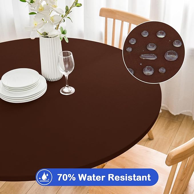 Wolkemer 2 Pack 5 Foot Brown Fitted Tablecloth 60 Inch Round Elastic Edges Table Cloth, Spandex Stretch Table Cover with Machine Washable Fabric for Wedding Party Picnic Dining Indoor Outdoor