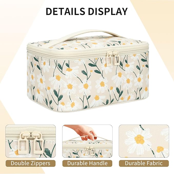 OCHEAL Makeup Bag,Travel Makeup Organizer Bag, Cute Cosmetic Bags for Women Girls Travel Toiletry Bag Traveling With Brush Slot And Divider-Floral