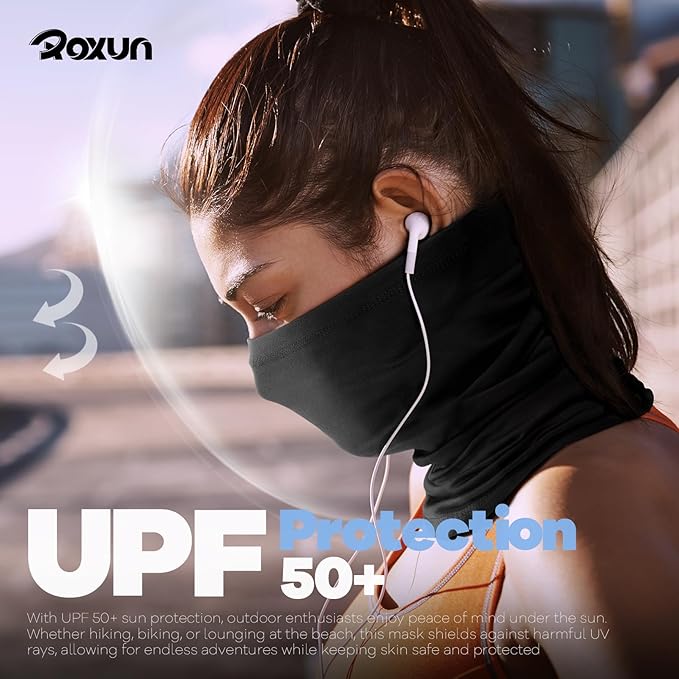 ROXUN 4 Pack Neck Gaiter, Cooling Breathable Face Mask UV Protection Scarf Hiking Bandana for Men/Women