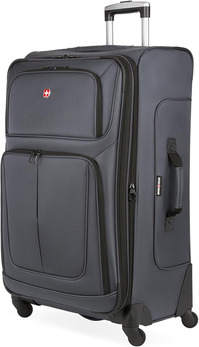 SWISSGEAR Sion Softside Expandable Spinner Luggage Durable Lightweight Travel Suitcase, Dark Grey, Checked-Large