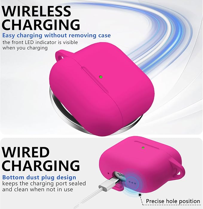 Ljusmicker for AirPods 4 Case 2024 with Cleaner Kit,Soft Silicone Protective Cover for Apple AirPods 4th Generation Cases for Women Men,for AirPod 4 Case Accessories with Keychain-Hot Pink
