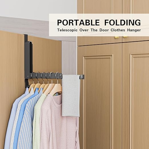 Over The Door Drying Rack, Foldable Portable Over The Door Hooks Hanger with Towel Racks for Coat Clothes Laundry Bathroom Bedroom Travel Hangers (Space Grey, 1 Pack)