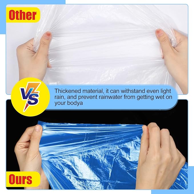 Handepo 150 Pack of Adult Rain Ponchos with Hood, Disposable Rain Ponchos, Plastic Raincoat Poncho for Adult Homeless