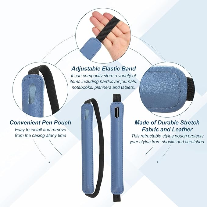 PATIKIL Stylus Holder for Tablet, Universal Pen Sleeve Retractable Stylus Pen Holder Elastic Pencil Pocket Case Protective Pouch for Tablet Case Notebook, Blue